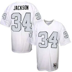 Men's Bo Jackson Las Vegas Raiders No.34 Authentic Mitchell And Ness with Silver No. Jersey - White