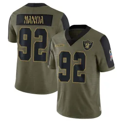 Men's Tyler Manoa Las Vegas Raiders No.92 Limited 2021 Salute To Service Jersey - Olive