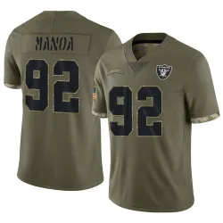 Men's Tyler Manoa Las Vegas Raiders No.92 Limited 2022 Salute To Service Jersey - Olive