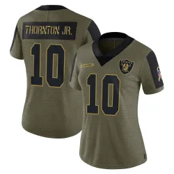 Women's Dont'e Thornton Jr. Las Vegas Raiders No.10 Limited 2021 Salute To Service Jersey - Olive