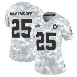Women's Fred Biletnikoff Las Vegas Raiders No.25 Limited 2024 Salute to Service Jersey - Arctic Camo