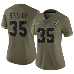 Women's Isaiah Spiller Las Vegas Raiders No.35 Limited 2022 Salute To Service Jersey - Olive