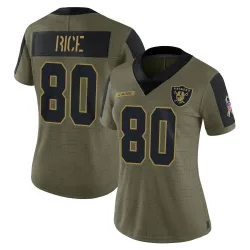 Women's Jerry Rice Las Vegas Raiders No.80 Limited 2021 Salute To Service Jersey - Olive