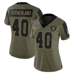 Women's Jonathan Sutherland Las Vegas Raiders No.40 Limited 2021 Salute To Service Jersey - Olive