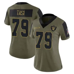 Women's Laki Tasi Las Vegas Raiders No.79 Limited 2021 Salute To Service Jersey - Olive