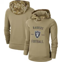 Women's Las Vegas Raiders No. Khaki 2019 Salute to Service Therma Pullover Hoodie