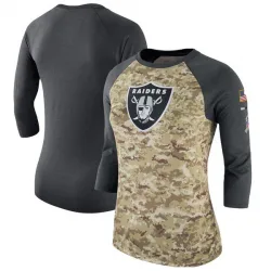Women's Las Vegas Raiders No. Legend Salute to Service 2017 Three-Quarter Raglan Sleeve T-Shirt - Camo/Charcoal