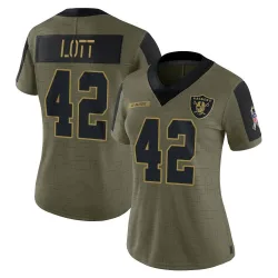 Women's Ronnie Lott Las Vegas Raiders No.42 Limited 2021 Salute To Service Jersey - Olive