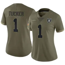 Women's Tre Tucker Las Vegas Raiders No.1 Limited 2022 Salute To Service Jersey - Olive