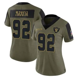 Women's Tyler Manoa Las Vegas Raiders No.92 Limited 2021 Salute To Service Jersey - Olive
