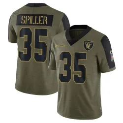Youth Isaiah Spiller Las Vegas Raiders No.35 Limited 2021 Salute To Service Jersey - Olive