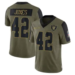 Youth Matt Jones Las Vegas Raiders No.42 Limited 2021 Salute To Service Jersey - Olive