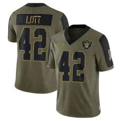 Youth Ronnie Lott Las Vegas Raiders No.42 Limited 2021 Salute To Service Jersey - Olive