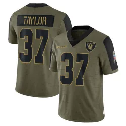 Youth Trey Taylor Las Vegas Raiders No.37 Limited 2021 Salute To Service Jersey - Olive