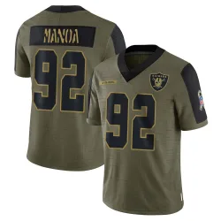 Youth Tyler Manoa Las Vegas Raiders No.92 Limited 2021 Salute To Service Jersey - Olive
